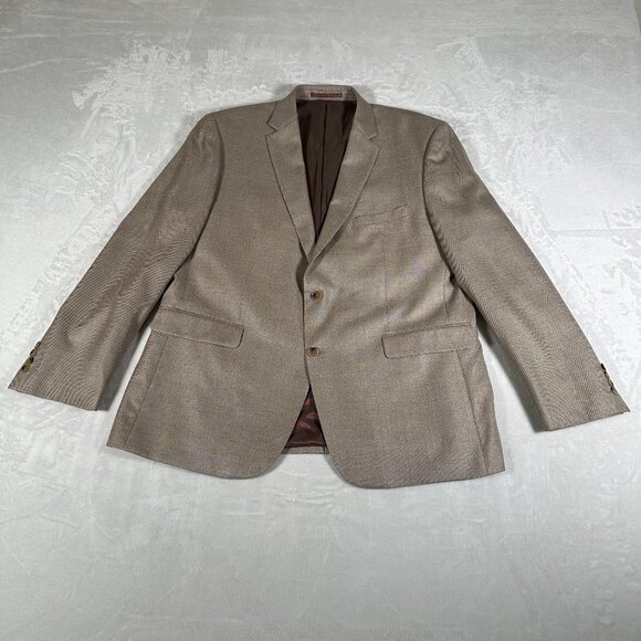 Marc Martin New York Men Two Button Blazer Lined Silk Wool Blend Beige Size 46R